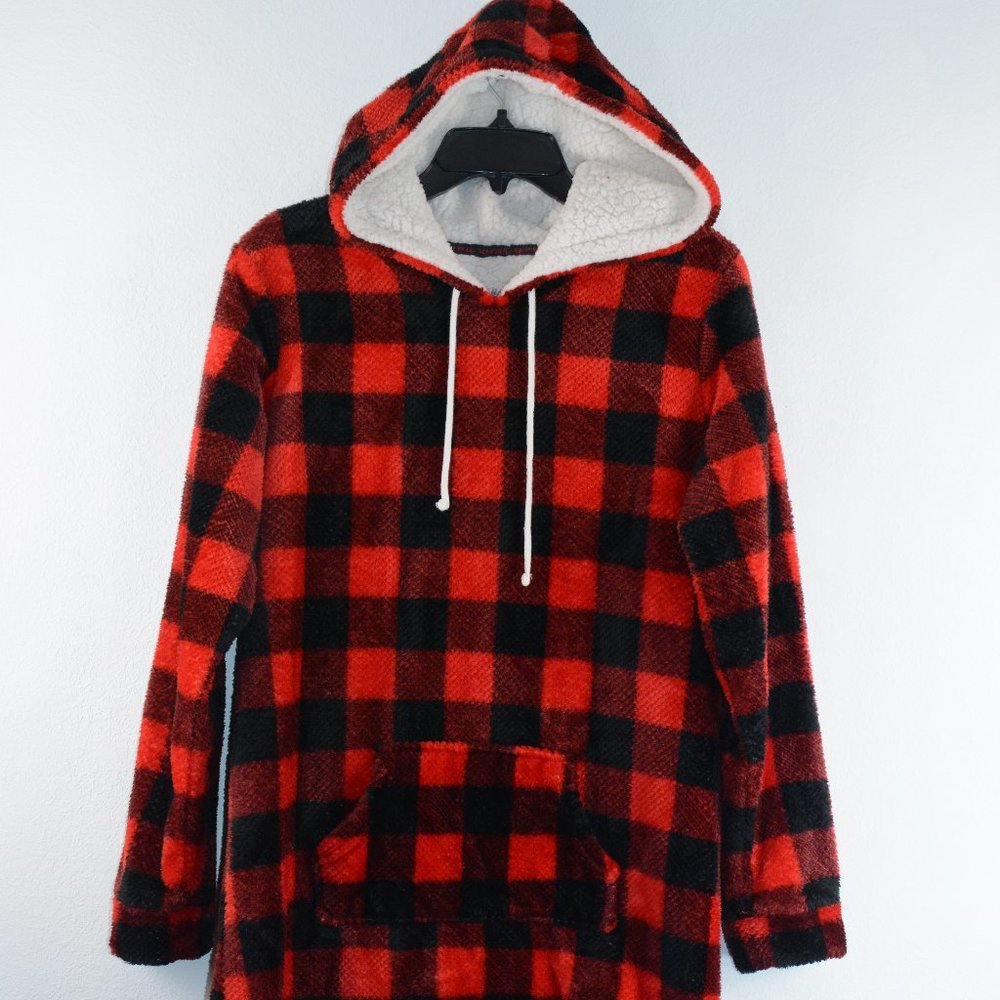 Muk Luks Womens Plush Pajama Dress Size Large Red Black Plaid Sleepwear Holidays